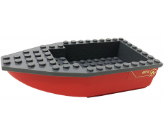 Boat Hull Unitary 16 x 8 Base with Dark Bluish Gray Top with '60213' and Fire Logo Badge Pattern on Both Sides (Stickers) - Set 60213