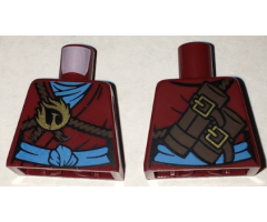 Torso Ninjago Brown Rope, Gold Phoenix Medallion and Dark Azure Sash Front, Scabbards on Back Pattern