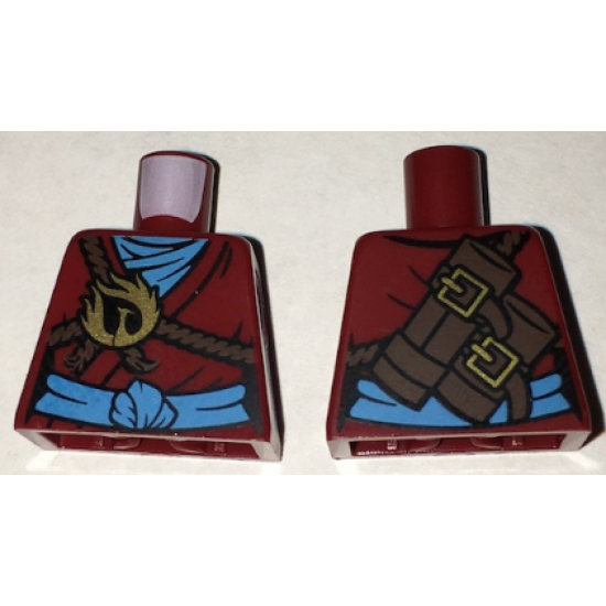 Torso Ninjago Brown Rope, Gold Phoenix Medallion and Dark Azure Sash Front, Scabbards on Back Pattern