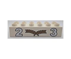 Duplo, Brick 2 x 6 with Silver Numbers 2 and 3 with Center Gold Laurels Pattern