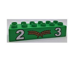 Duplo, Brick 2 x 6 with Silver Numbers 2 and 3 with Center Gold Laurels Pattern
