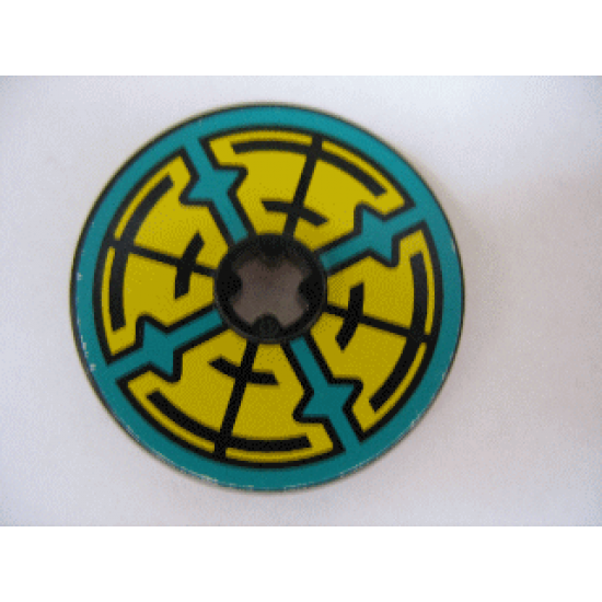 Technic, Disk 3 x 3 with Dark Turquoise, Yellow and Black Pattern both sides (Stickers) - Set 8269