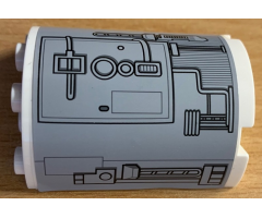 Cylinder Half 2 x 4 x 4 with Silver Hatch and Mechanical Pattern Model Right Side (Sticker) - Set 9495