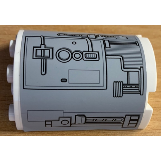 Cylinder Half 2 x 4 x 4 with Silver Hatch and Mechanical Pattern Model Right Side (Sticker) - Set 9495