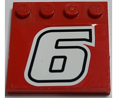 Tile, Modified 4 x 4 with Studs on Edge with White Number 6 with Black Outline on Red Background Pattern (Sticker) - Set 8157