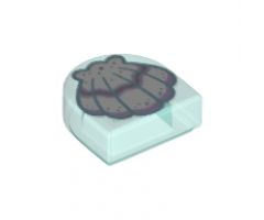 Tile, Round 1 x 1 Half Circle Extended (Stadium) with White Clam Shell, Silver and Metallic Blue Trim Pattern