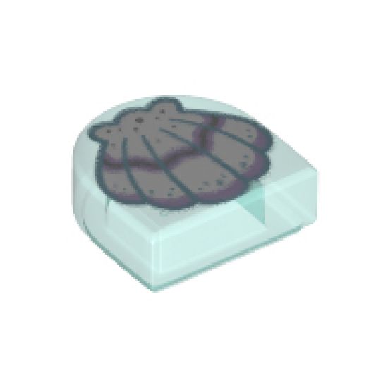 Tile, Round 1 x 1 Half Circle Extended (Stadium) with White Clam Shell, Silver and Metallic Blue Trim Pattern