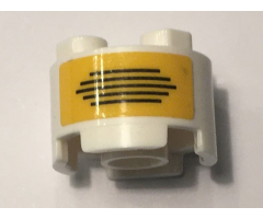 Brick, Round 2 x 2 with Yellow Rectangle with Black Lines Pattern (Sticker) - Set 10274