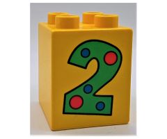 Duplo, Brick 2 x 2 x 2 with Number 2 with Polka Dots Pattern