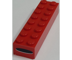 Brick 2 x 8 with Black Oval and White Highlight on Red Background Pattern on End (Sticker) - Set 8157