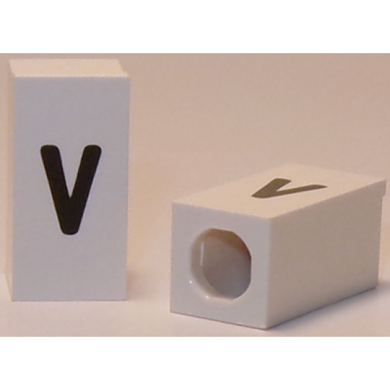 Tile, Modified 1 x 2 x 5/6 with Stud Hole in End and Black 'v' Lower Case Pattern