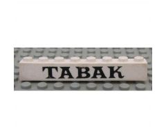 Brick 1 x 6 without Bottom Tubes with Cross Side Supports with Black 'TABAK' Serif Small Pattern