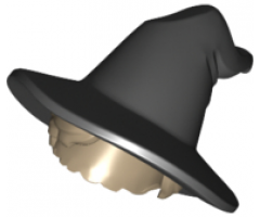 Minifigure, Hair Combo, Hair with Hat, Short with Black Floppy Witch Hat Pattern