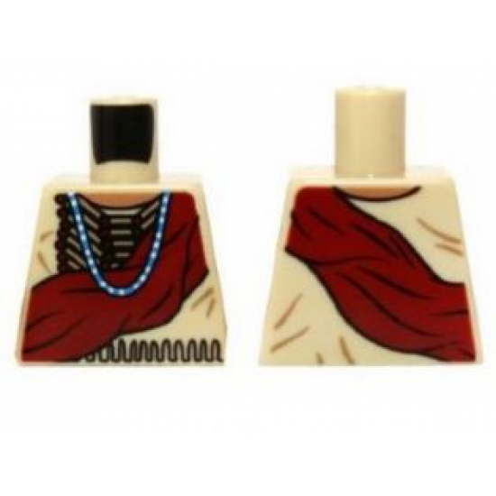 Torso Shirt with Indian Beaded Armor, Dark Red Wrap and Blue Necklace Pattern