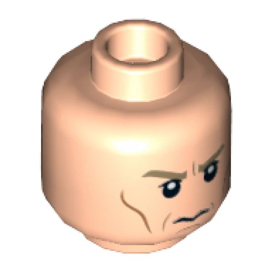 Minifigure, Head Male Dark Tan Eyebrows, White Pupils, Cheek Lines, Frown Pattern (SW Director Krennic) - Hollow Stud