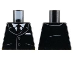 Torso Suit Jacket with 2 Buttons, Pockets, White Shirt and Black Tie Pattern
