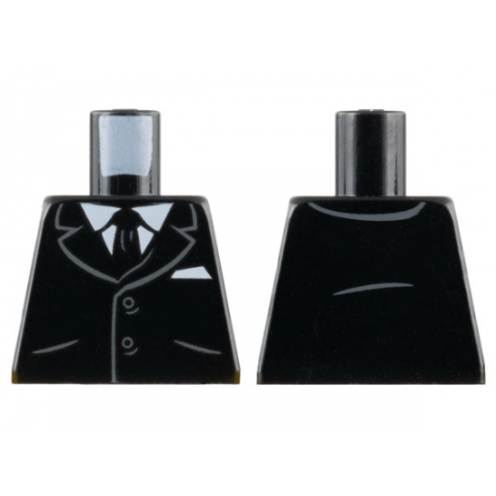 Torso Suit Jacket with 2 Buttons, Pockets, White Shirt and Black Tie Pattern