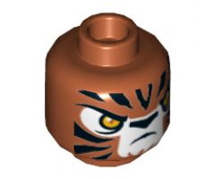Minifigure, Head Alien Chima Tiger with Orange Eyes, White Face and Black Stripes Pattern (Tazar) - Hollow Stud