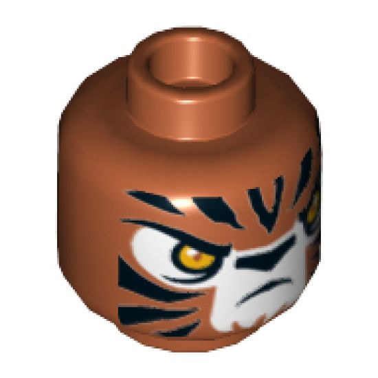 Minifigure, Head Alien Chima Tiger with Orange Eyes, White Face and Black Stripes Pattern (Tazar) - Hollow Stud