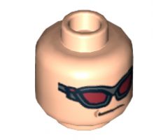 Minifigure, Head Dual Sided Dark Red Goggles / Brown Eyebrows, Determined Pattern (Hawkeye) - Hollow Stud