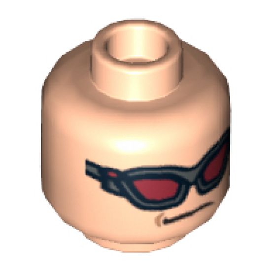 Minifigure, Head Dual Sided Dark Red Goggles / Brown Eyebrows, Determined Pattern (Hawkeye) - Hollow Stud