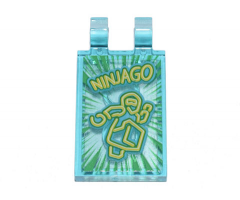 Tile, Modified 2 x 3 with 2 Clips with Yellow Stylized Neon 'NINJAGO' and Ninja on Green Starburst Background Pattern (Sticker) - Set 71741