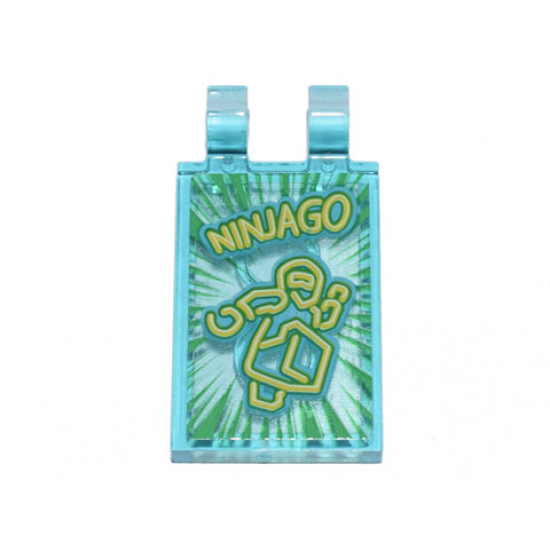 Tile, Modified 2 x 3 with 2 Clips with Yellow Stylized Neon 'NINJAGO' and Ninja on Green Starburst Background Pattern (Sticker) - Set 71741