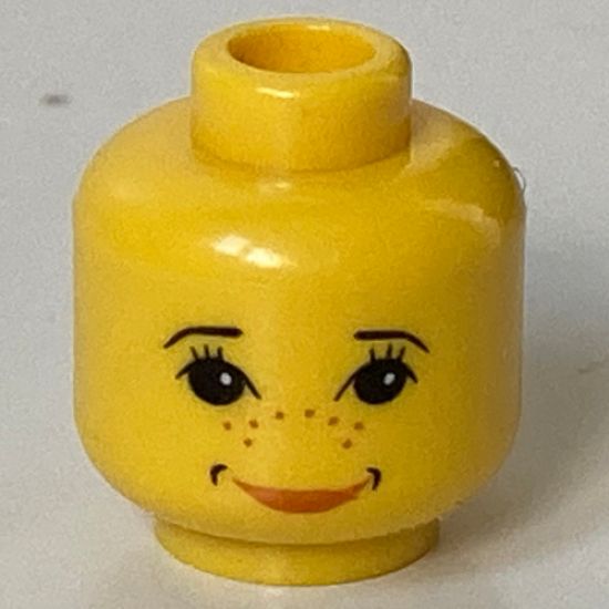 Minifigure, Head Female with Pink Lips, Cheek Dimples, Nose Freckles, Bright Eyes Pattern (HP Ginny Weasley) - Blocked Open Stud