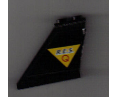Tail 4 x 1 x 3 with Black 'R.E.S.' and Red 'Q' on Yellow Triangle Pattern on Left Side (Sticker) - Set 6451