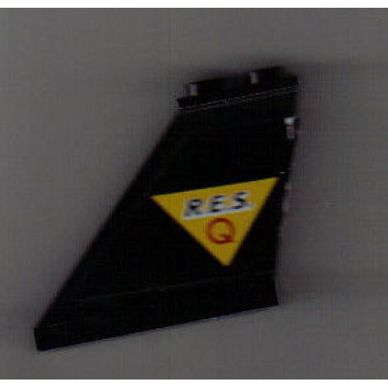 Tail 4 x 1 x 3 with Black 'R.E.S.' and Red 'Q' on Yellow Triangle Pattern on Left Side (Sticker) - Set 6451
