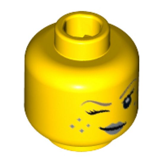 Minifigure, Head Female with Silver Lips, Freckles and Wink Pattern - Hollow Stud