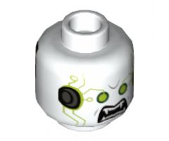 Minifigure, Head Alien Lime Eyes and Circuitry, Fangs, Cybernetic Implants on Temples and Back of Head Pattern - Hollow Stud