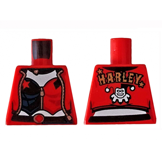 Torso Female Outline, Black And Red Open Jacket with 'HARLEY' on Back, Stars and Corset Pattern