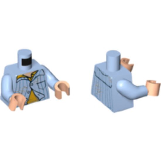 Torso Pajamas with Vertical Blue Stripes, Yellow Undershirt and Spots Pattern / Bright Light Blue Arms / Light Nougat Hands