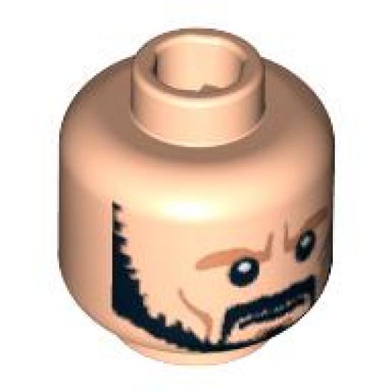 Minifigure, Head Beard Trimmed, Moustache, Silver Cheek Mark, Determined Expression Pattern - Blocked Open Stud