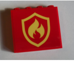 Panel 1 x 4 x 3 with Side Supports - Hollow Studs with Fire Logo Badge Pattern (Sticker) - Set 60214