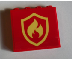 Panel 1 x 4 x 3 with Side Supports - Hollow Studs with Fire Logo Badge Pattern (Sticker) - Set 60214