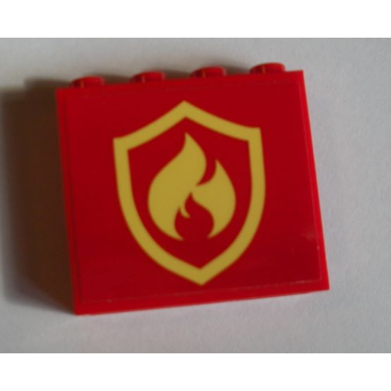 Panel 1 x 4 x 3 with Side Supports - Hollow Studs with Fire Logo Badge Pattern (Sticker) - Set 60214