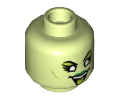 Minifigure, Head Alien Female Lime Eye Shadow and Tongue, White Eyes, Green Lips Pattern - Hollow Stud