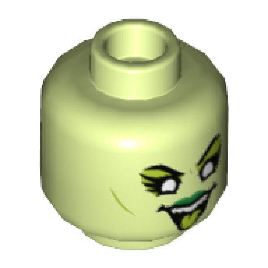 Minifigure, Head Alien Female Lime Eye Shadow and Tongue, White Eyes, Green Lips Pattern - Hollow Stud