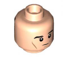 Minifigure, Head Dual Sided Black Eyebrows and Cheek Lines, Left Eyebrow Raised / Black Glasses and Headset with Microphone Pattern - Hollow Stud