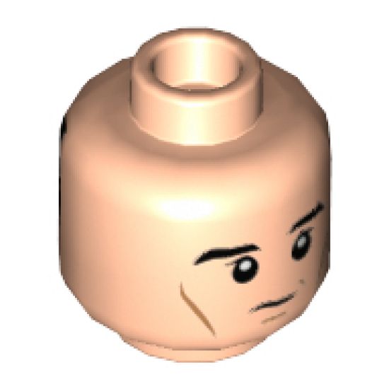Minifigure, Head Dual Sided Black Eyebrows and Cheek Lines, Left Eyebrow Raised / Black Glasses and Headset with Microphone Pattern - Hollow Stud