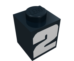 Brick 1 x 1 with White '2' Bold Font Pattern