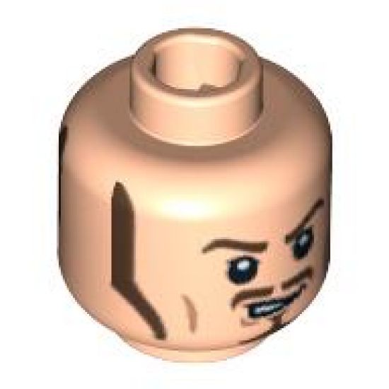 Minifigure, Head Dual Sided PotC Will Long Brown Sideburns, Moustache, Goatee, Sneer / Smile Pattern - Hollow Stud