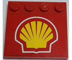Tile, Modified 4 x 4 with Studs on Edge with Large Shell Logo on Red Background Pattern (Sticker) - Set 8157