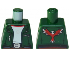 Torso Jacket with Silver Necklace, Buckle, and Zippers and Phoenix / Firebird Logo on Back Pattern