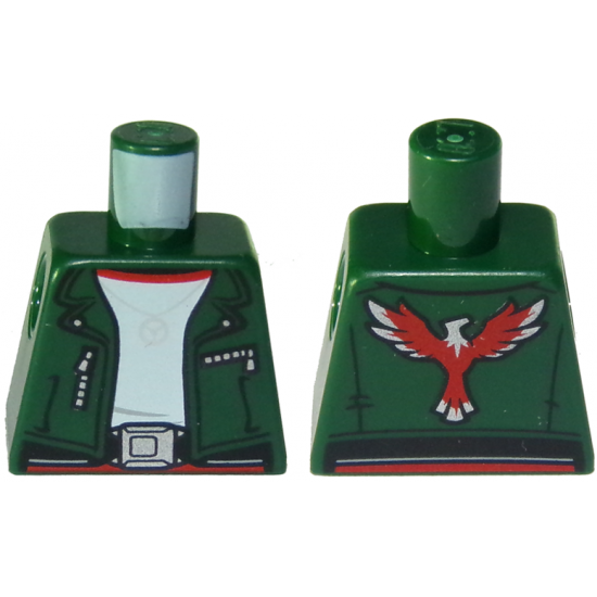 Torso Jacket with Silver Necklace, Buckle, and Zippers and Phoenix / Firebird Logo on Back Pattern