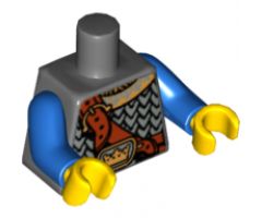 Torso Castle Fantasy Era Scale Mail, Crown on Buckle, Chest Strap Pattern / Blue Arms / Yellow Hands