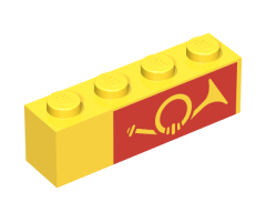 Brick 1 x 4 with Mail Horn on Red Background Pattern, Right Side