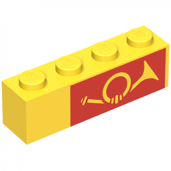 Brick 1 x 4 with Mail Horn on Red Background Pattern, Right Side